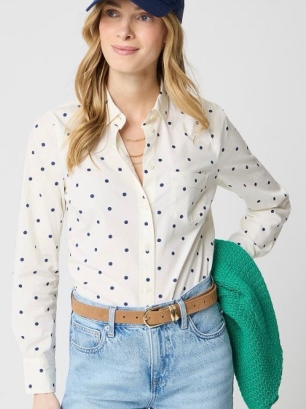 NWT Ann Taylor White Blouse with Navy Polka Dots size Large